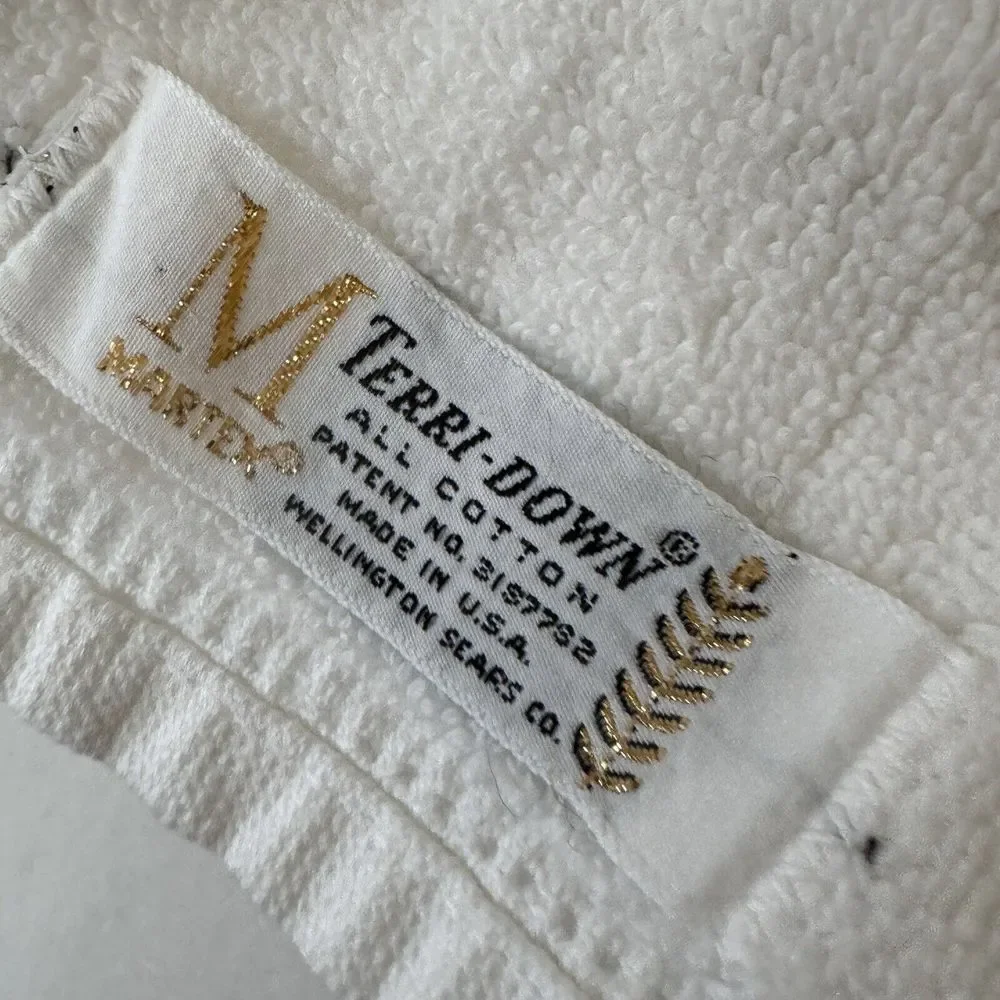 Vintage 70s MARTEX Retro Terrycloth Velour Hand Towel Green Gold Hibiscus Floral
